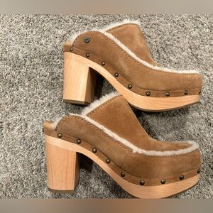 Ugg Aubriana Chestnut Suede Wooded Platform Heeled Clog